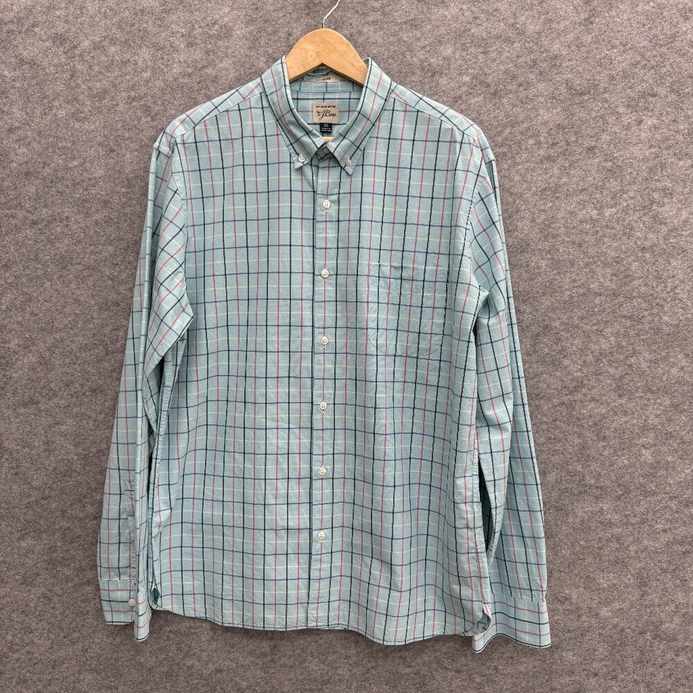 J.Crew Men's Button Down Preppy Shirt Old Money, 100% Cotton, Blue Checker, XL